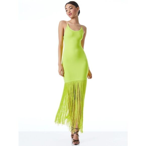 Alice + Olivia Dresses & Skirts - Alice + Olivia STEPH SCOOP NECK FRINGE DRESS in citron size 8 NWT
